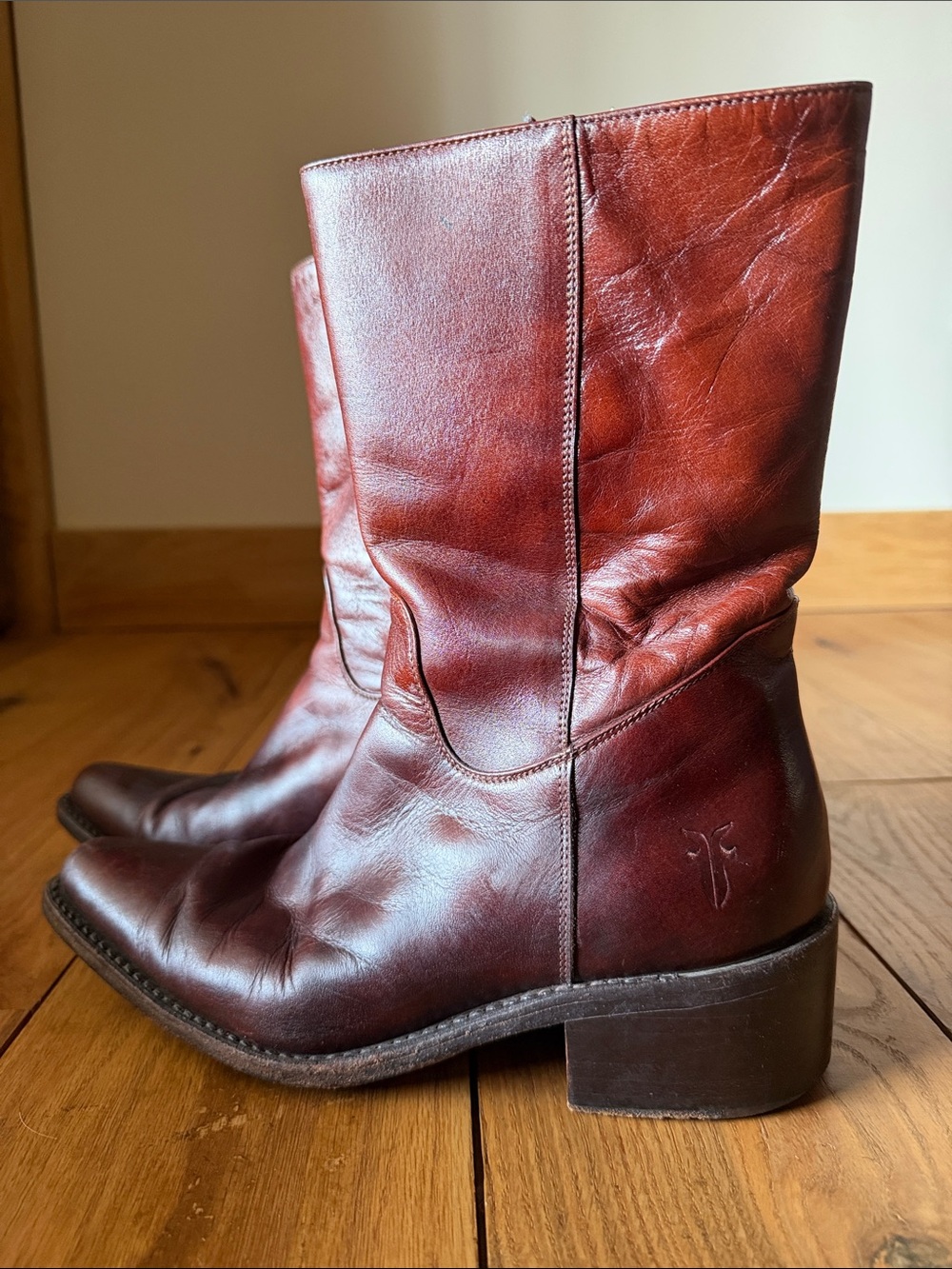 Frye Women's Mid-Calf Leather Boots in Burgundy